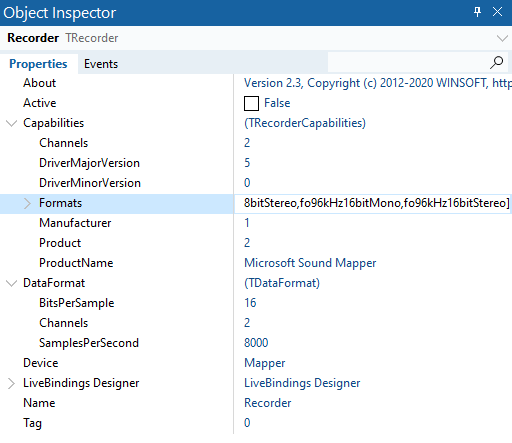 Describe about Recorder properties