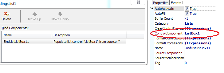 BindList1 with ControlComponent set to ListBox1
