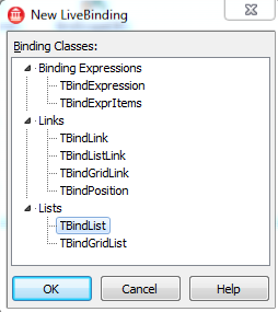 New LiveBinding dialog box