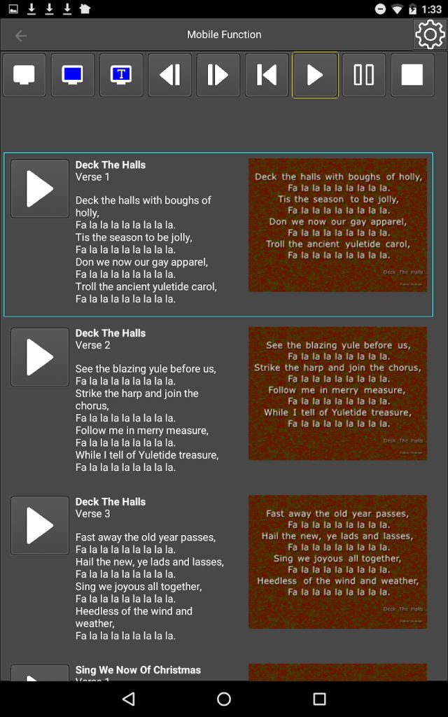 SongShow Real-Time Mobile Control App lyrics screen