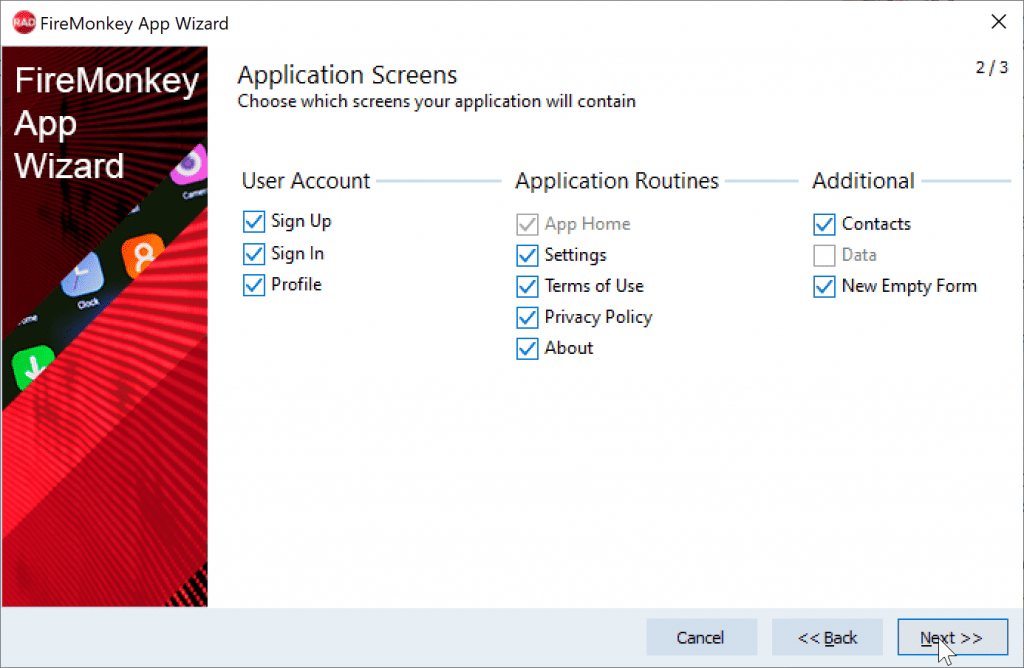 wizard screens