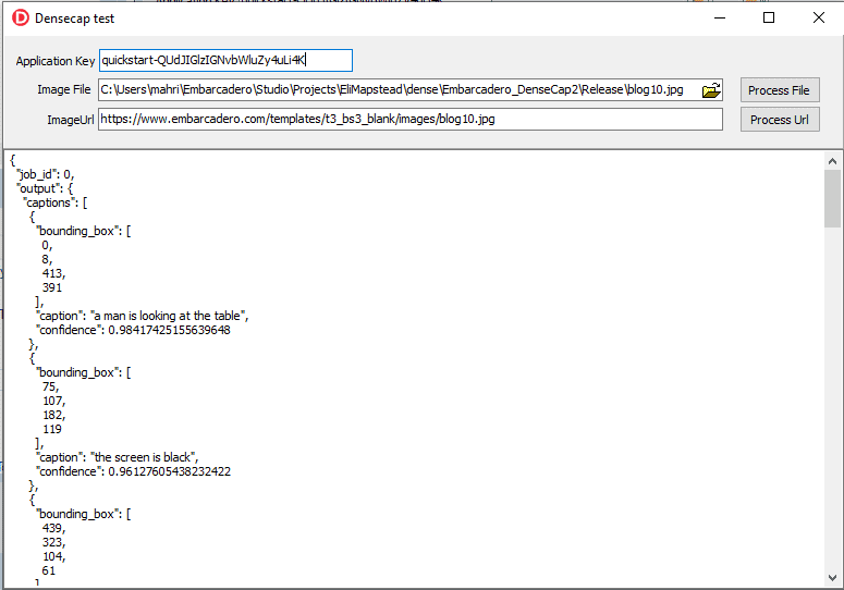 Using a REST AI API the really hard way screen shot JSON results