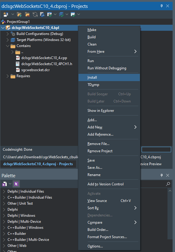 Learn to Use Powerful SGC WebSockets WebRTC in C++ Builder - installing the components