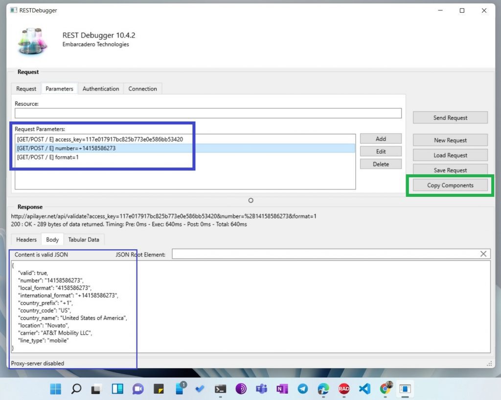 How To Validate And Lookup Global Phone Numbers In Your Apps   the RAD Studio REST debugger in action
