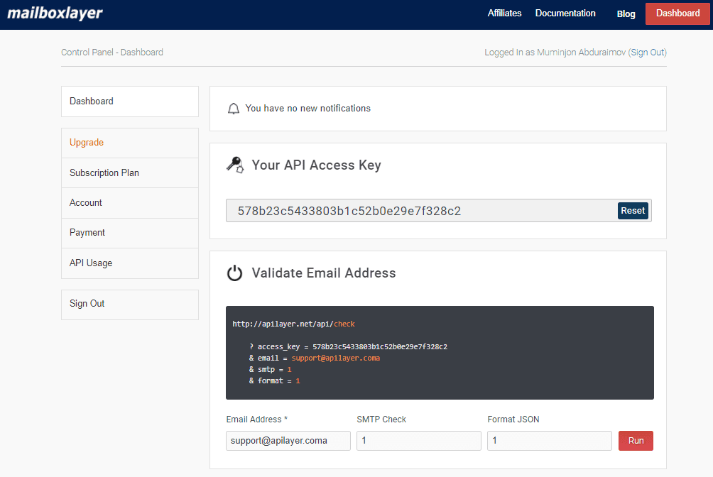 How To Validate And Verify Email IDs Using MailboxLayer API   signing up for an API key