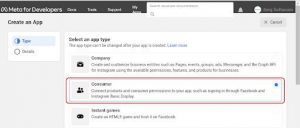 An app type selection page