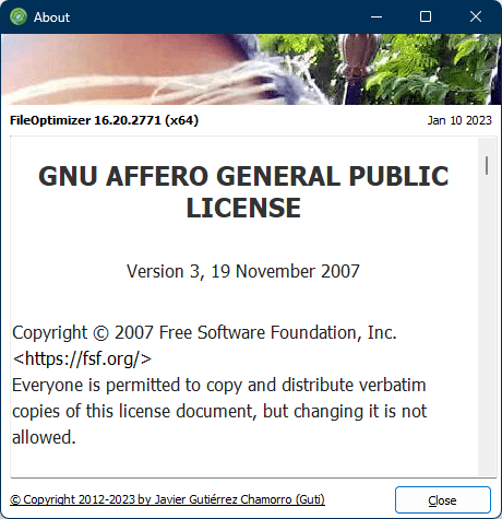 C++ Builder Is The Choice For The Award-Winning FileOptimizer - the GPL screen for FileOptimizer