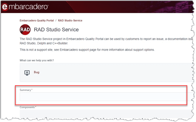 The New Embarcadero Quality Portal - how to report a bug