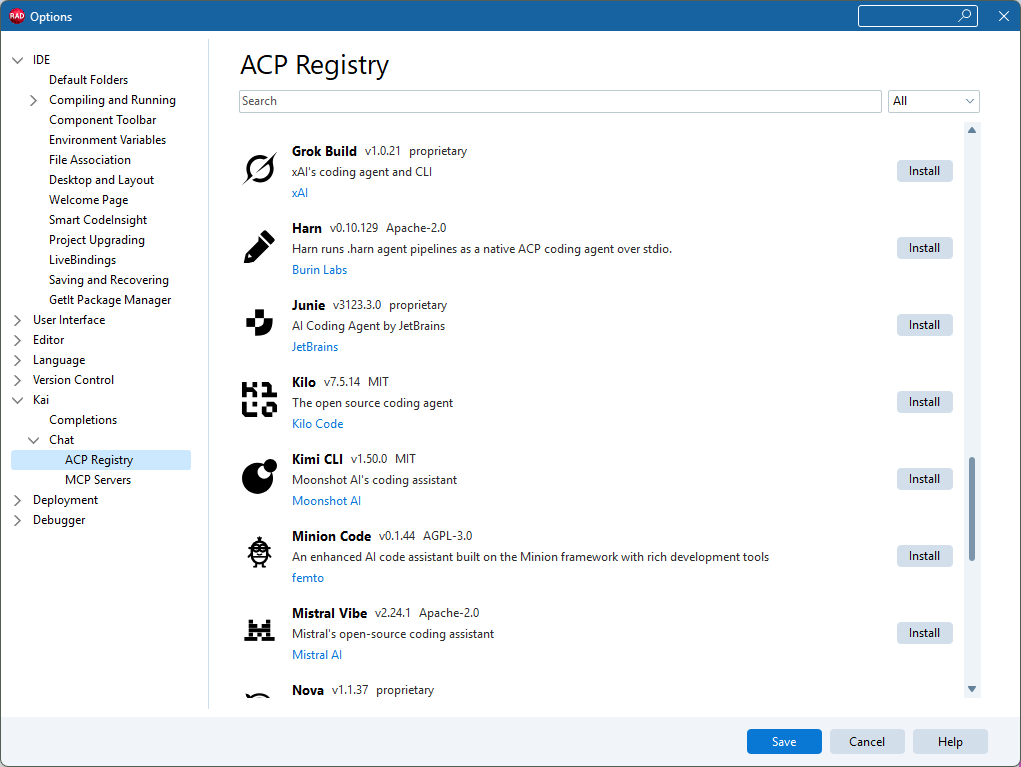 Kai now uses the ACP registry